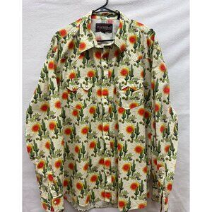 Rock & Roll Cowboy XXL Western Shirt Cactus & Sun Design Pearl Snap Cotton Beige